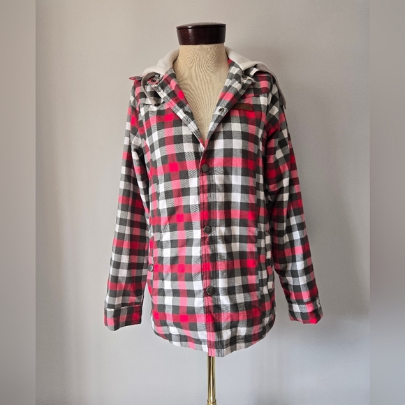 DC Pink, White And Grey Plaid Lightweight Hooded Jacket. Size Small - Picture 1 of 13